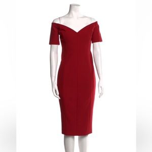 Cinq a sept off the shoulder midi length red cocktail dress Crimson Birch